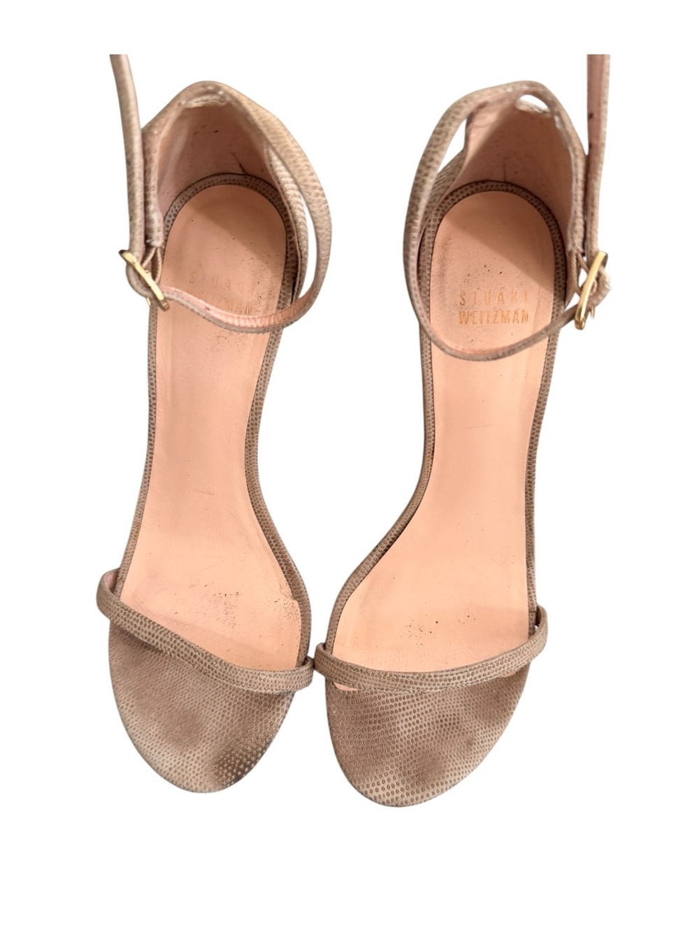 Stuart Weitzman Taupe Suede Open-Toe Ankle-Strap Heels